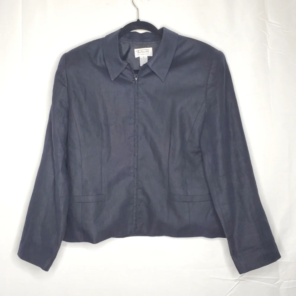 Talbots Irish Linen Black Jacket Size 16 Zip Up Long Sleeve Lined  Blazer Office